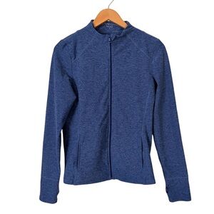 Beyond Yoga Blue Full Zip-Up Thumb Hole Mock Neck Jacket, M